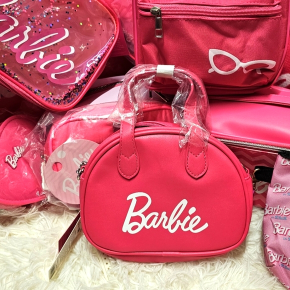 Barbie Logo Pink Faux Boston Handheld Crossbody Shoulder Bag With Chain - Picture 6 of 7